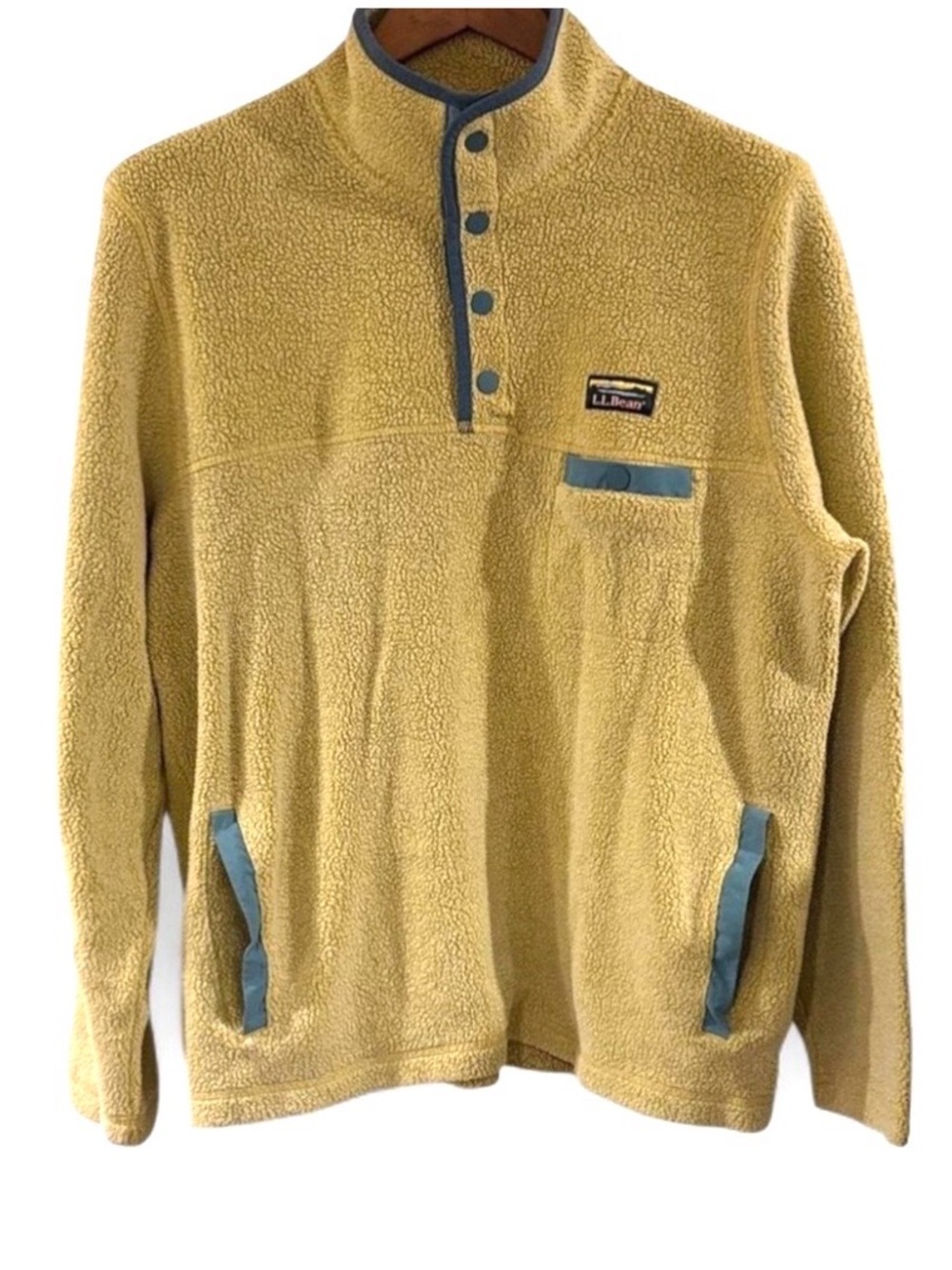 L.L. Bean Pullover Light Yellow Fleece with Blue Trim Size Men’s Large